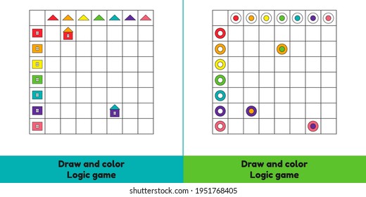 Vektorgrafik. Zeichnen und Farbe. Logikspiel.  Kreis. Arbeitsblatt für Kindergarten, Vorschulalter und Schulalter.