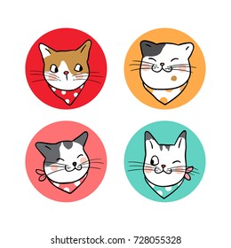 Vector illustration draw icon design head of cute cat emotion face on pastel color.Doodle style.