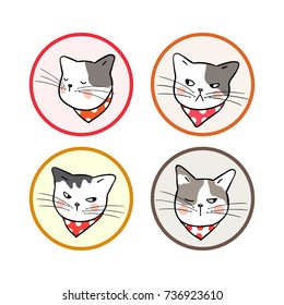 Vector illustration draw icon design head of cute cat.Doodle cartoon style.