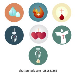 Vector Illustration Or Drawing Of  The 7 Sacraments Of The Christian Catholic Church