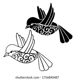 Vector illustration, drawing of bird, template, black tattoo image, isolate on a white background