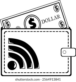 vector illustration drawing black and white icon virtual wallet concept