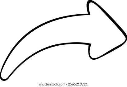 vector illustration drawing black and white icon curve arrow shape, indicating right side