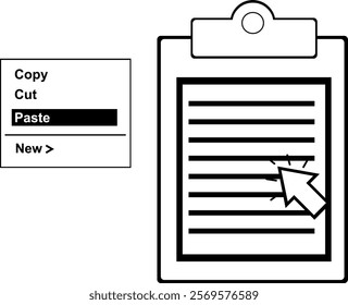 vector illustration drawing black and white icon popup window and computer mouse click on paste button