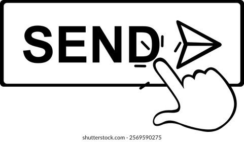 vector illustration drawing black and white icon hand cartoon pressing chat send button digital