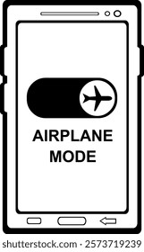 vector illustration drawing black and white icon airplane mode for mobile phone or smartphone device