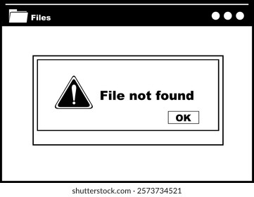 vector illustration drawing black and white icon pop up file not found messsage in computer explorer system