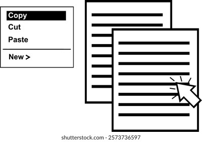 vector illustration drawing black and white icon popup window and computer mouse click on copy button symbol