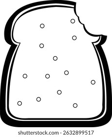 Ilustración vectorial que dibuja la comida mordida del pan del pan del silicón del icono blanco y negro
