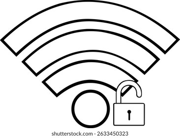 ilustração vetorial desenho ícone preto e branco cadeado e sinal de wifi, em wi-fi internet conceito livre