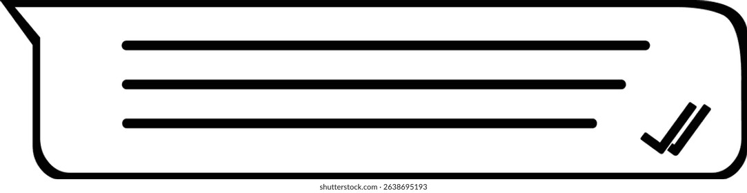 vector illustration drawing black and white icon chat dialog bubble with blue checkmark of seen message	