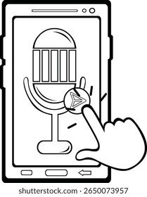 vector illustration drawing black and white icon click computer cursor mouse device, sending audio button concept