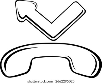 ilustração vetorial desenho preto e branco ícone de conceito de chamada não atendida