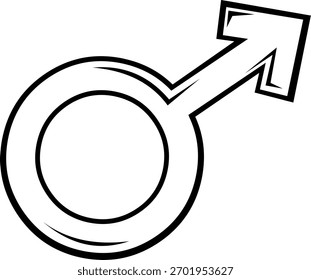 Ilustración vectorial que dibuja el símbolo masculino blanco y negro del género