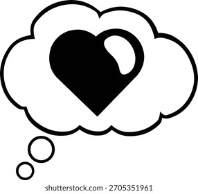 Vektorgrafik Zeichnung schwarz-weiße Wolke Gedanke und Herz in Gedanken über Liebe Konzept Symbol
