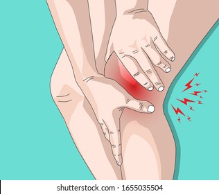 vector illustration drawing body people with leg and knee pain, muscle pain Tendon inflammation or gout symptoms and bone degeneration, osteoarthritis.