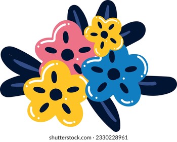Vector illustration of drawing bouquet of colored flowers.