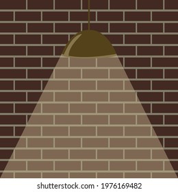 Vector illustration. Drawing, brick wall. Brickwork. Lamp light, Street lamp. shadow. night. Banner, advertisement, poster. Space for the text.