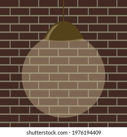 Vector illustration. Drawing, brick wall. Brickwork. Lamp light, Street lamp. shadow. night. Banner, advertisement, poster. Space for the text.