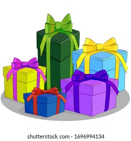vector illustration, drawing in bright colors, holiday gift box, isolate on a white background