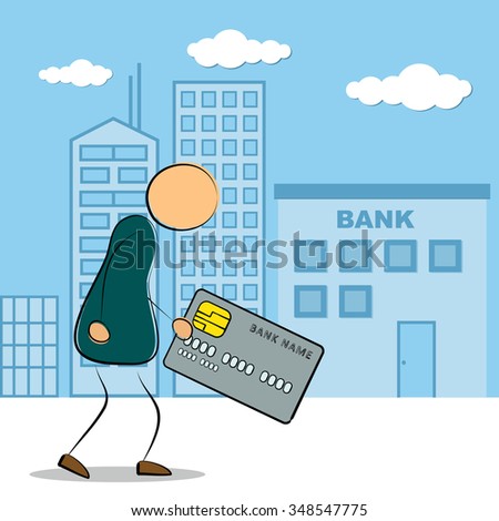 Vector illustration. Drawing. illustration of business man going to bank building