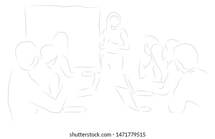 vector illustration drawing for businesswoman leading meeting at the boardroom table with a white background