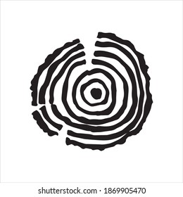 
vector illustration, drawing by lines. saw cut from a tree. stylized drawing of a sawn tree. minimalistic logo made of wood, logging