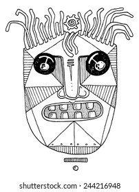 vector illustration drawing for a card with an angry mask, Aztec, decorative