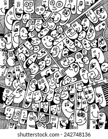 vector - illustration drawing for a card with a crowd of people, pattern, cartoon, funny