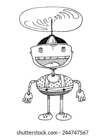 vector illustration drawing for a card with a funny character, cartoon, a boy with a propeller hat, silly, laughing