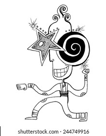 vector illustration drawing for a card with a funny cartoon character guy, disco, party, silly, happy