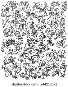 vector illustration drawing for a card with a swarm of insects, pattern, funny, cartoon