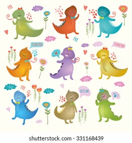 vector illustration. drawing for children. cute, colorful iguanas. Set animal. bright colors