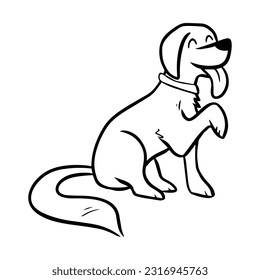 Vector illustration. Drawing coloring book of a dog giving a paw. Golden retriever.