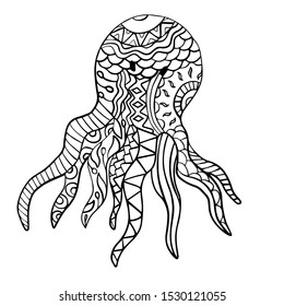 
vector illustration drawing coloring octopus, relaxation, antistress