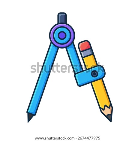 Vector illustration of a drawing compass with a pencil isolated on a white background. Ideal for education, school, mathematics, geometry, architecture, design, and engineering concept.