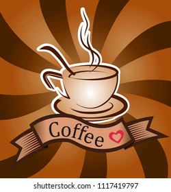 Vector illustration of drawing a cup with coffee, and a coffee spoon