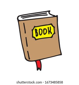 
Vector illustration drawing in doodle style, flat, cardboard. closed book with bookmark. Cute icon symbol for education, reading, school.