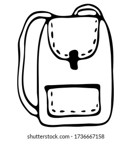 vector illustration, drawing in doodle style in black, briefcase, bag, isolate on a white background