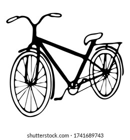 vector illustration, drawing in doodle style in black, bicycle, silhouette, isolate on a white background