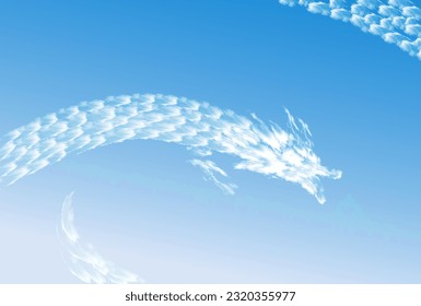 A vector illustration drawing the dragon clouds spreading out in the blue sky.