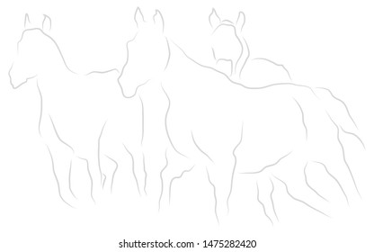 vector illustration drawing for easily three horses running