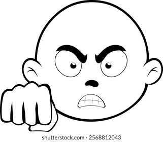 vector illustration drawing emoji black and white character cartoon, with an angry expression and fist bump