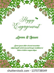 Vector illustration drawing flower frame for ornate card happy engagement hand drawn