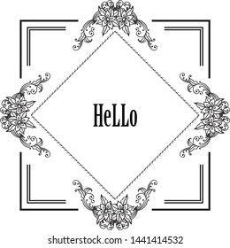 Vector illustration drawing flower frame for card of hello