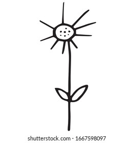 vector illustration drawing hand isolated element flower plant Park nature flora spring summer autumn season ecology abstraction paper marker pen graphics Doodle black white background simple icon 
