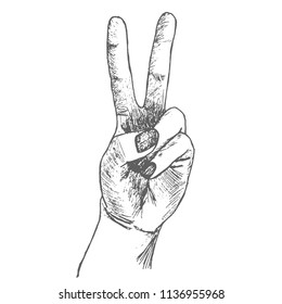 Vector illustration of a drawing hand symbol of victory world