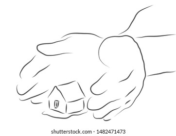 vector illustration drawing for the hands and little house