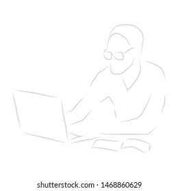 vector illustration drawing for the happy man working at the desk with a white background
