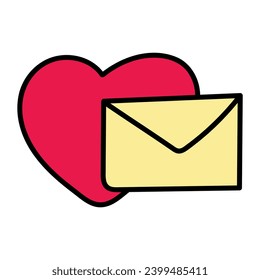 Vector illustration of drawing of a heart with a letter envelope. Love Letter.